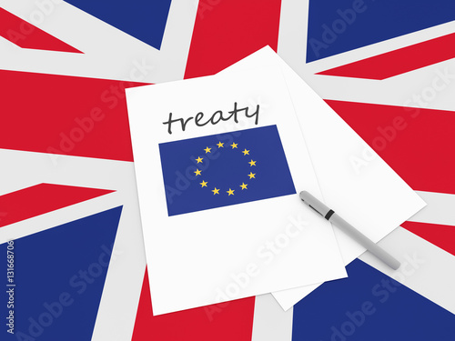 British Politics: EU Treaty Note On UK Union Jack Flag, 3d illustration