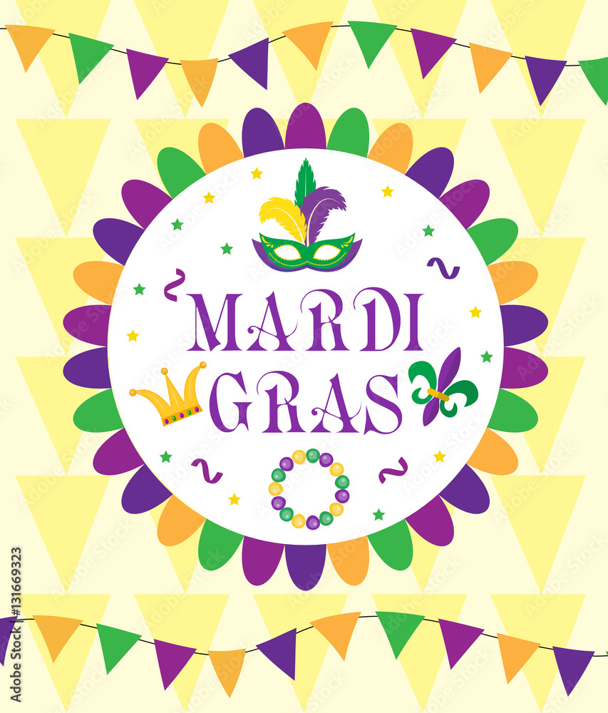 Mardi Gras Carnival, template greeting card, poster, flyer, frame for text. Vector illustration Mardi Gras Carnival, template greeting card, poster, flyer, frame for text. Vector illustration