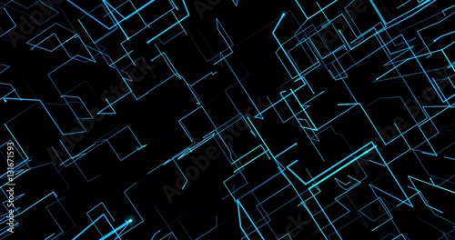 Animated abstract real-time created blue grid in black space in 4K