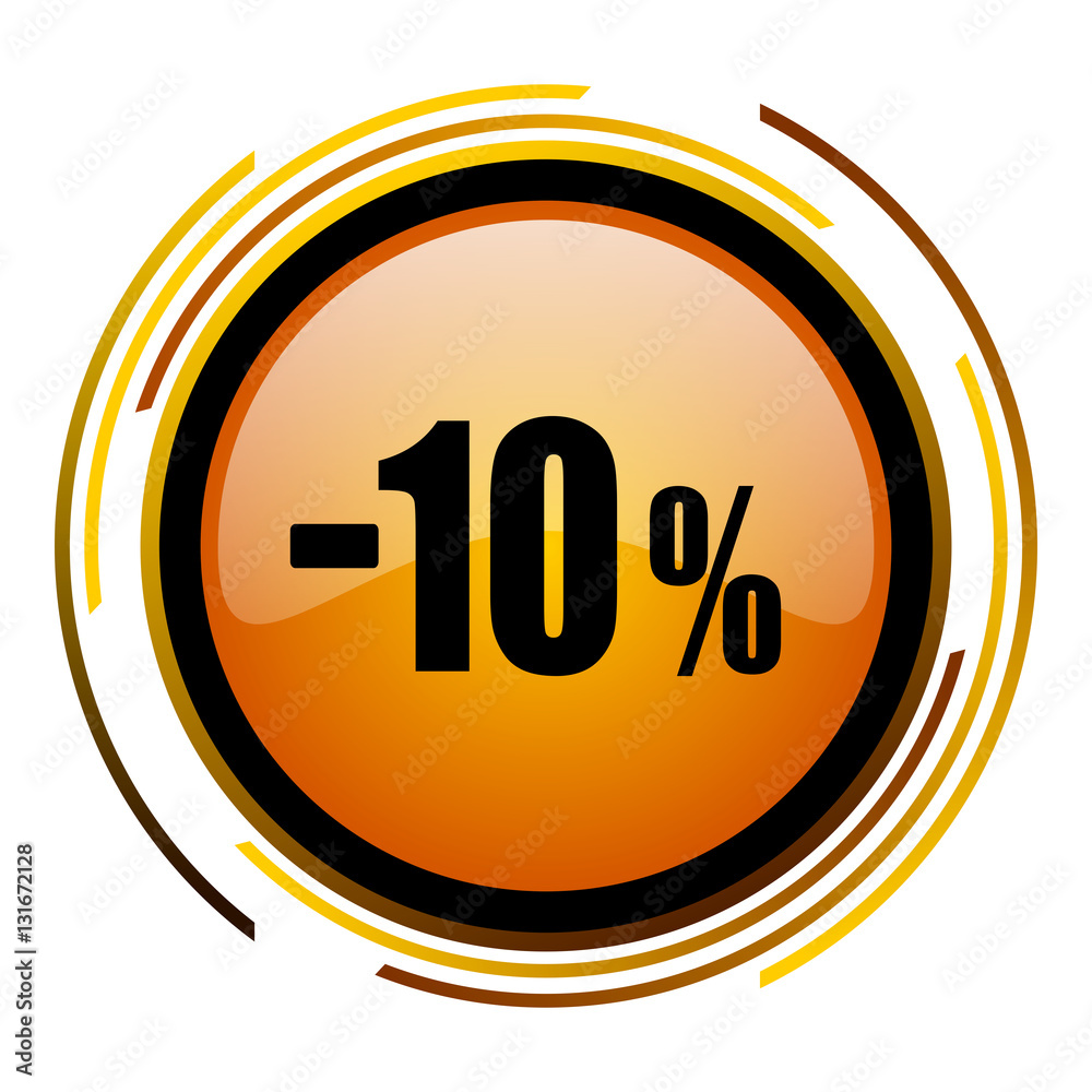 10 percent sale sign vector icon. Modern design round orange button isolated on white square background for web and application designers in eps10. 10 percent sale sign vector icon. Modern design round orange button isolated on white square background for web and application designers in eps10.