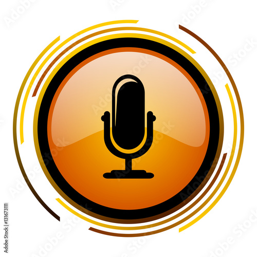 Podcast sign vector icon. Modern design round orange button isolated on white square background for web and application designers in eps10.