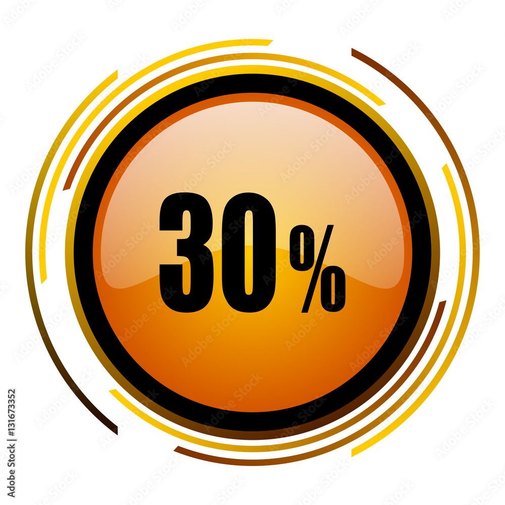 30 percent sale sign vector icon. Modern design round orange button isolated on white square background for web and application designers in eps10. 30 percent sale sign vector icon. Modern design round orange button isolated on white square background for web and application designers in eps10.