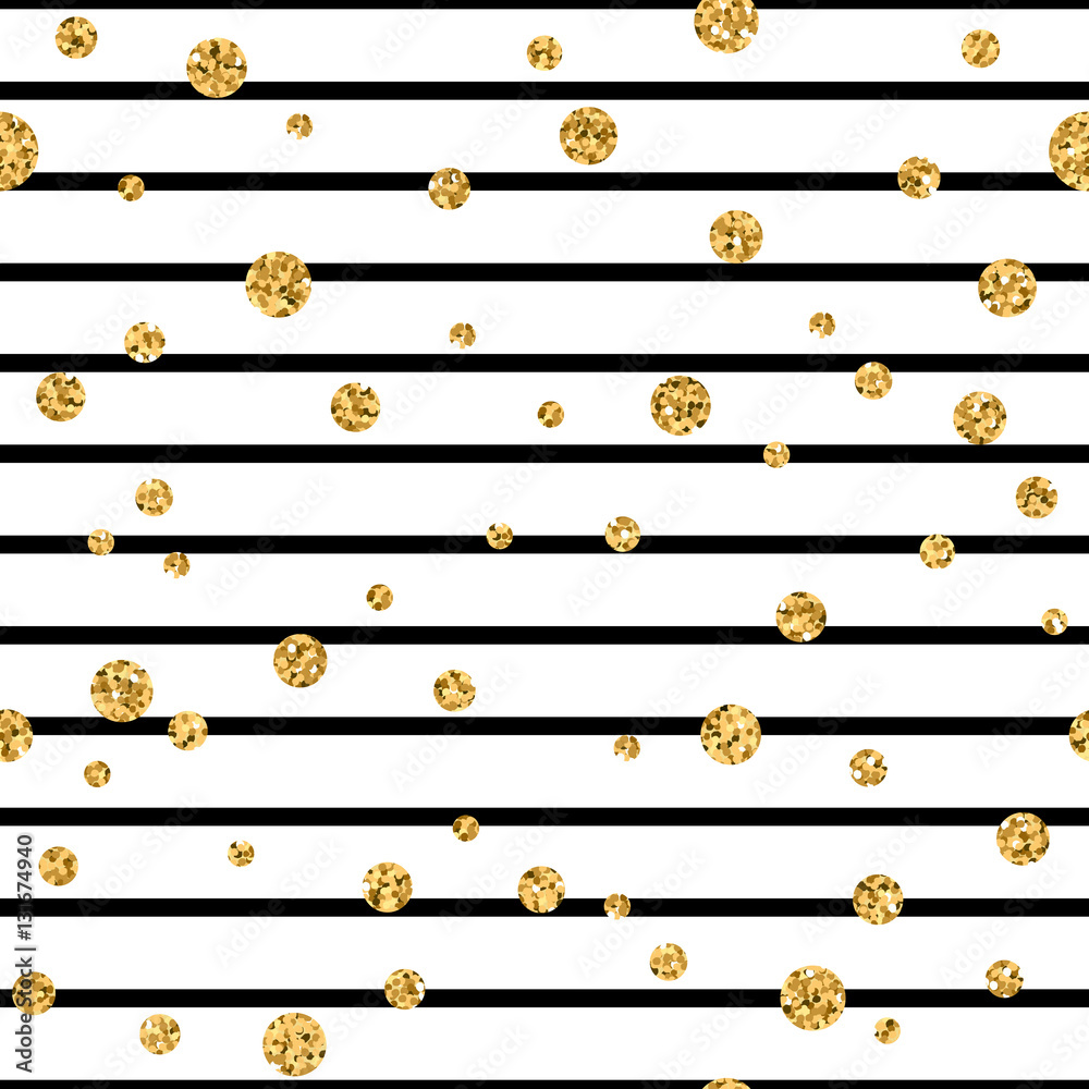 Gold polka dot on lines seamless pattern background. Golden foil ...