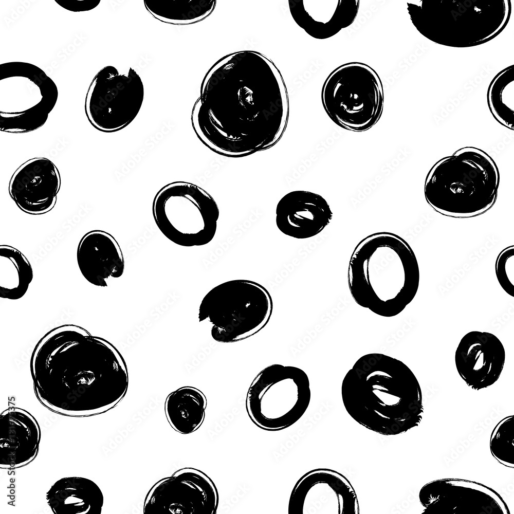 Vector seamless trendy modern brush spot and circle pattern. Mes