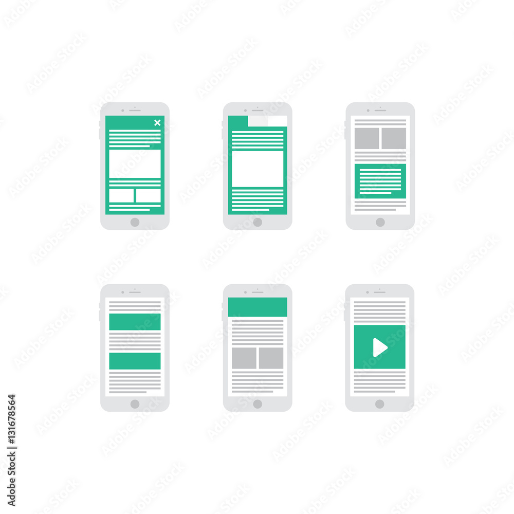 Advertising Mobile Web Formats Vector Flat Icon Set