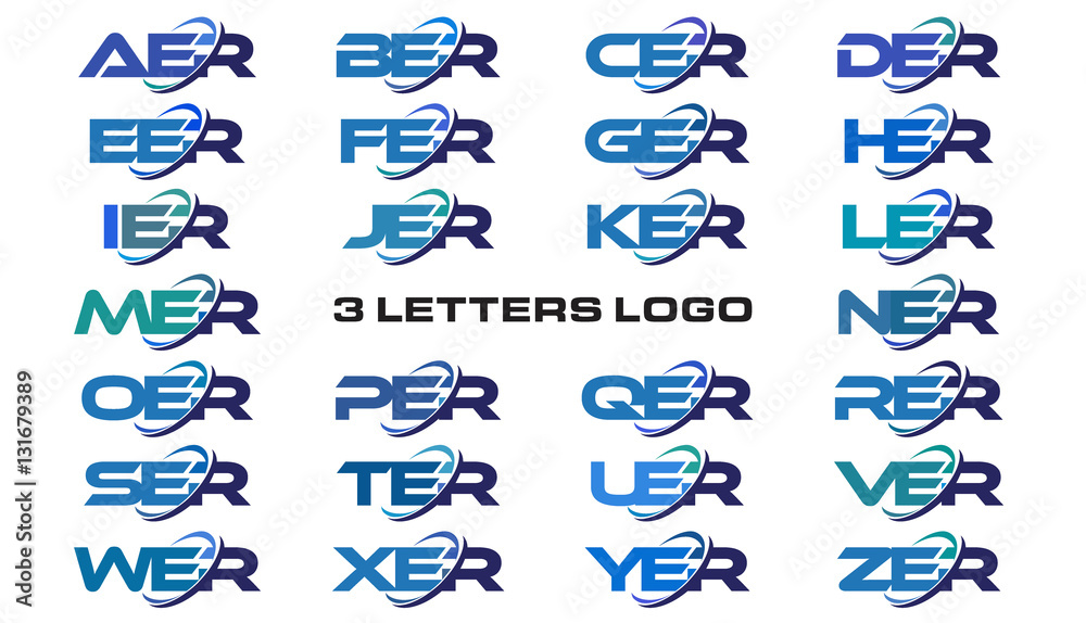 3 letters modern generic swoosh logo AER, BER, CER, DER, EER, FER, GER, HER, IER, JER, KER, LER, MER, NER, OER, PER, QER, RER, SER, TER, UER, VER, WER, XER, YER, ZER