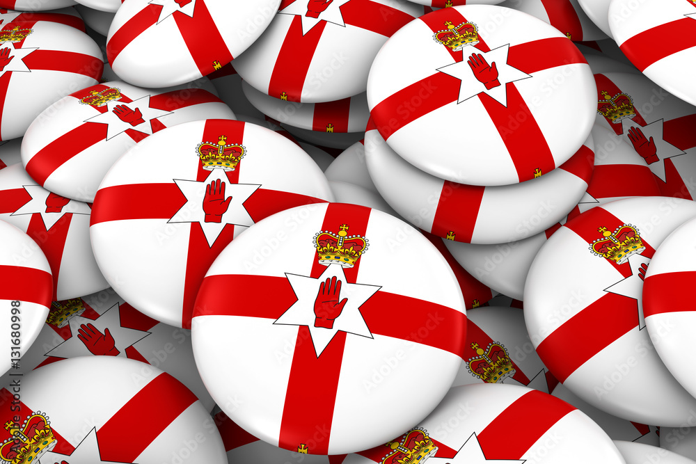 Northern Ireland Badges Background - Pile of Northern Irish Ulster Flag Buttons 3D Illustration - obrazy, fototapety, plakaty 