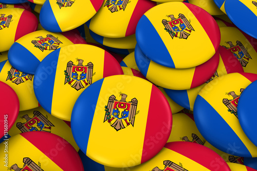 Moldova Badges Background - Pile of Moldovan Flag Buttons 3D Illustration photo