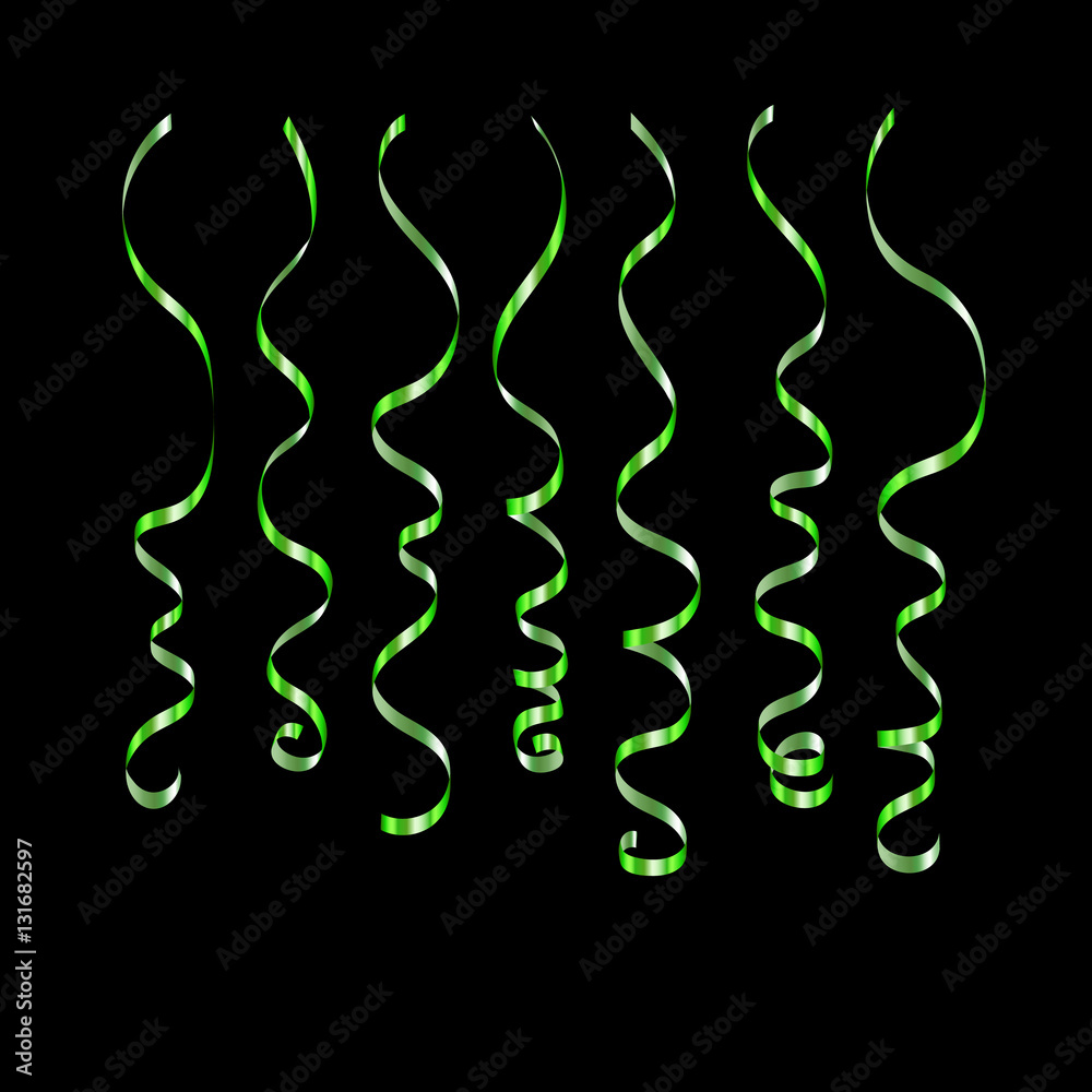 Green Curly Ribbon Serpentine Confetti Green Streamers Set On