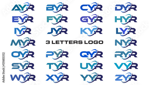 3 letters modern generic swoosh logo AYR, BYR, CYR, DYR, EYR, FYR, GYR, HYR, IYR, JYR, KYR, LYR, MYR, NYR, OYR, PYR, QYR, RYR, SYR, TYR, UYR, VYR, WYR, XYR, YYR, ZYR photo