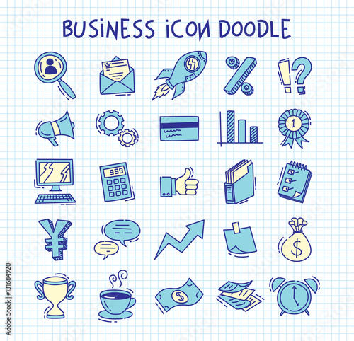 Set of business icon in doodle style