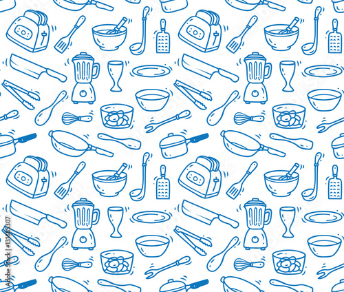 Kitchen utensils seamless background