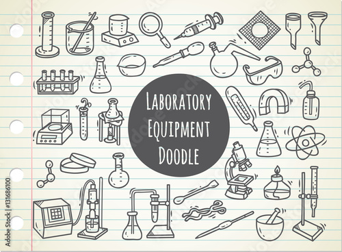 Set of laboratory equipment in doodle style