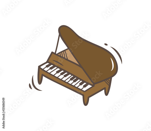 Grand piano doodle isolated on white background