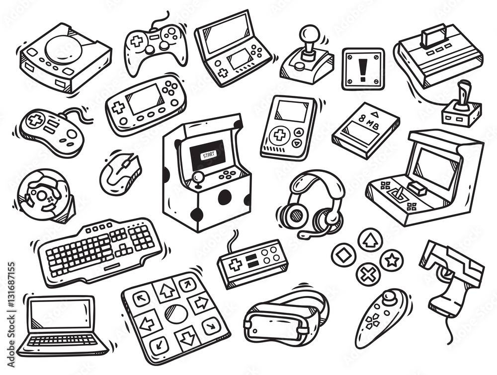 Set of video game doodle Stock Vector