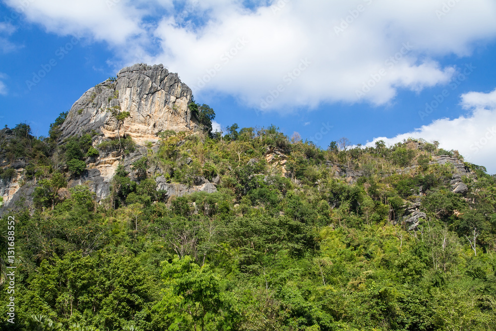 Beautiful mountain landscape in blue sky