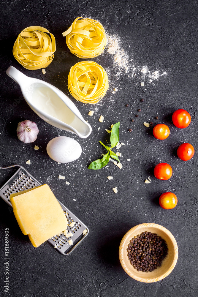ingredients for cooking paste on dark background top view ingredients for cooking paste on dark background top view