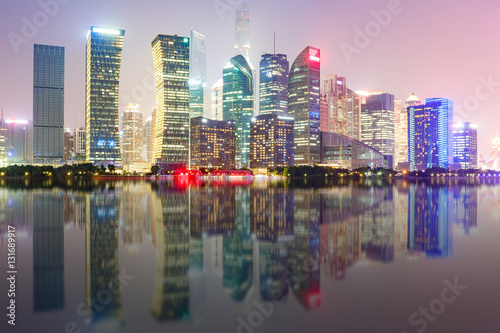 Shanghai skyline and modern cityscape at night,China