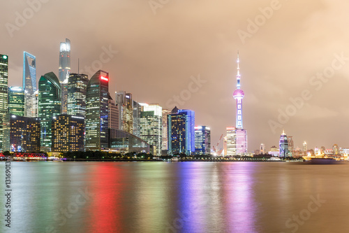 Shanghai skyline and modern cityscape at night,China