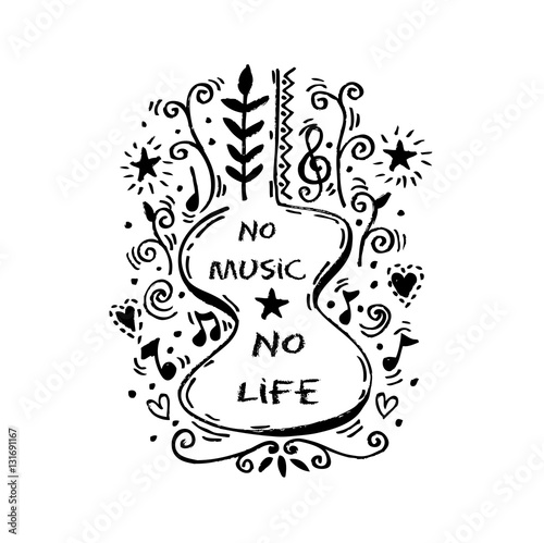 No music no life. Lettering. Modern calligraphy. T-shirt, poster, banner, badge, emblem, sticker, placard, motivation