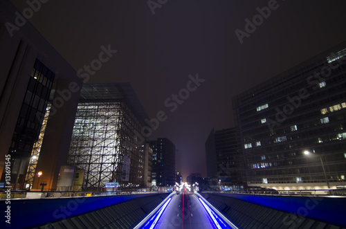 Urban tunnel and traffic at night in Brussels