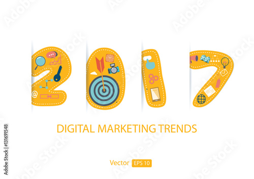 Flat design 2017 icons set of website SEO optimization
