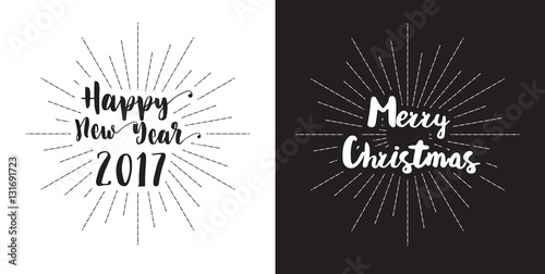 Happy New 2017 Year. Holiday Vector Illustration vintage style