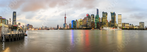 Shanghai skyline and modern cityscape panoramic view at night,China