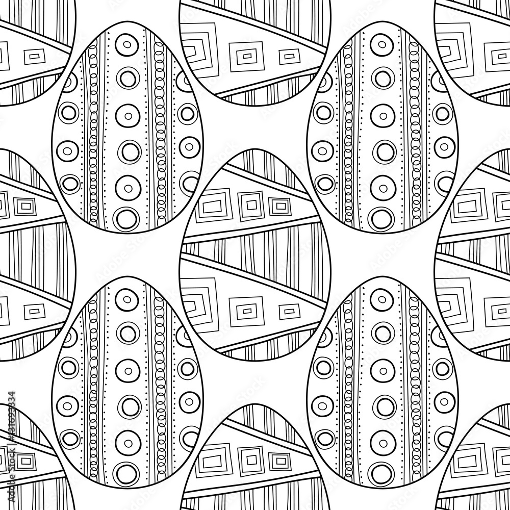 Black and white seamless pattern of decorative eggs for coloring Stock ...