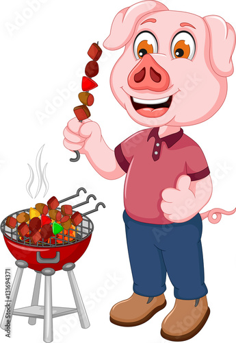 funny pig cartoon making satay