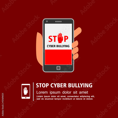 Hand holding smart phone with stop cyber bullying campaign on screen