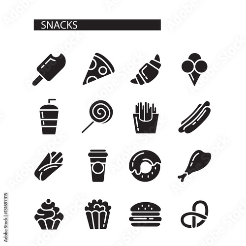 Fast food menu. Set of icons on the vector background.