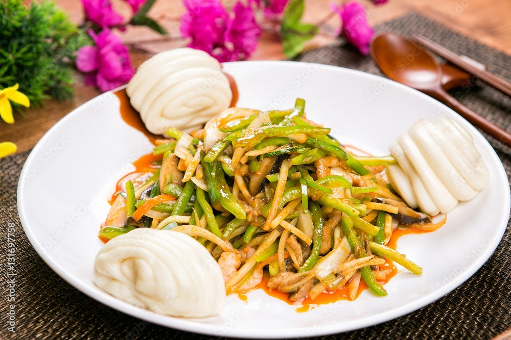 gochu japchae, Stirfried chinese Chili Peppers and Pork Stock Photo