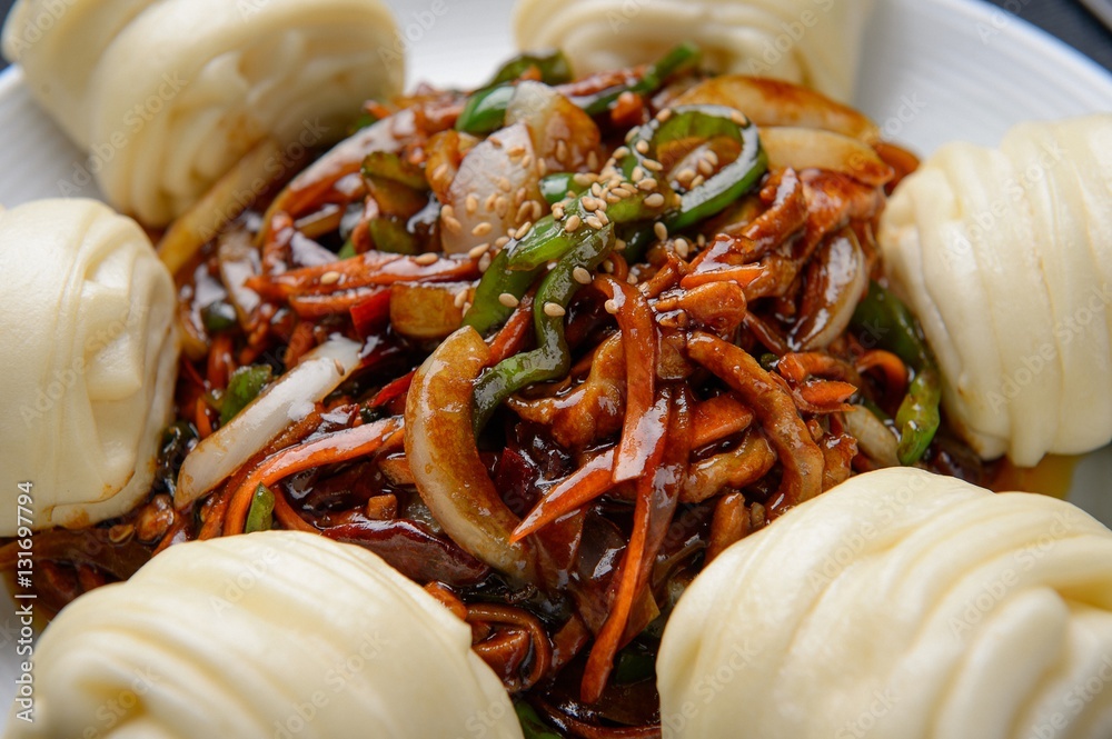 gochu japchae, Stirfried chinese Chili Peppers and Pork Stock Photo
