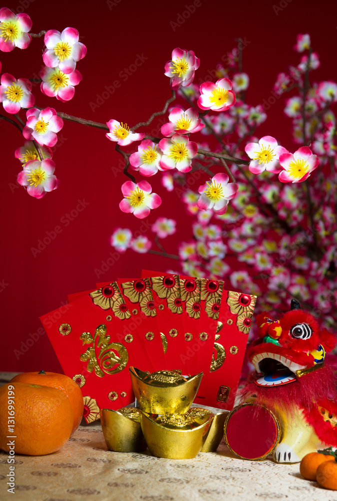 Chinese new year festival decorations, ang pow or red packet and