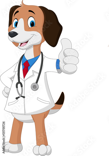 Cartoon dog wearing a veterinarian's costume giving a thumbs pp
