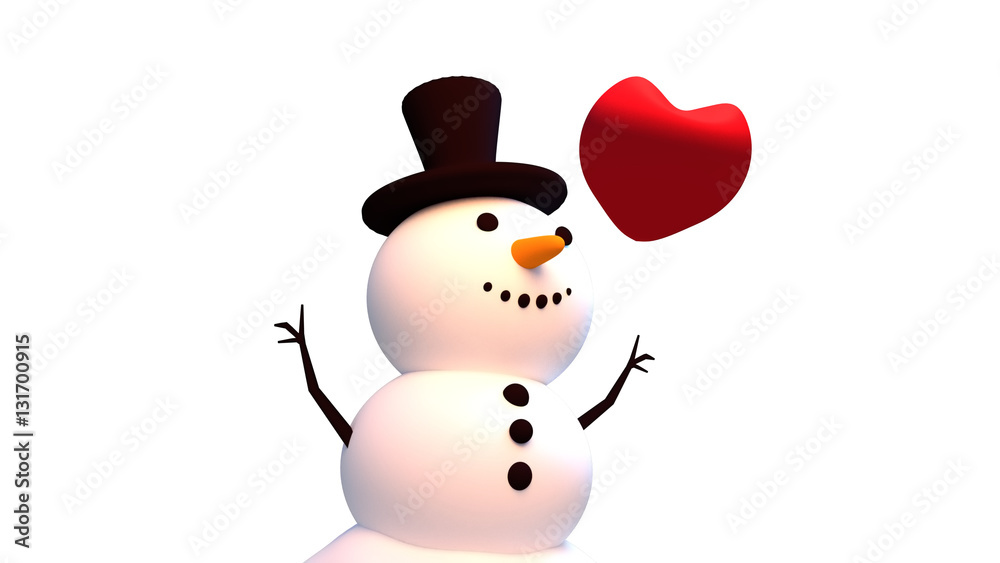 3d rendering picture of snowman and a big red heart. Happy Holidays and Merry Christmas greeting card. Empty white background. 3d rendering picture of snowman and a big red heart. Happy Holidays and Merry Christmas greeting card. Empty white background.