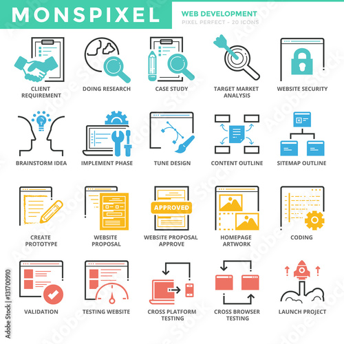 Flat Icons set of Web Development. Pixel Perfect Icons. Simple p