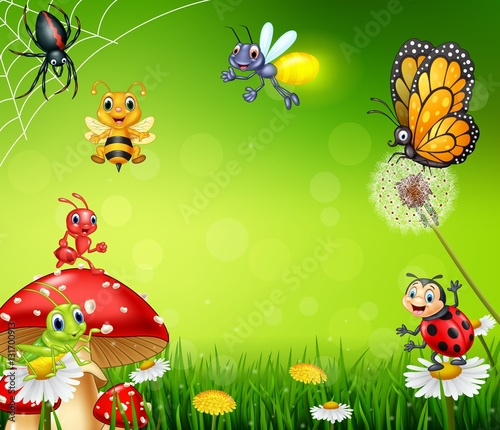 Cartoon small insect with nature background

