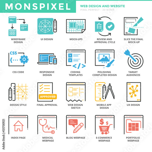 Flat thin line Icons set of Web Design and Websites. Pixel Perfe