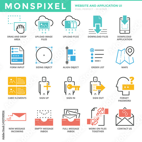 Flat thin line Icons set of Website and Mobile Application UI fo