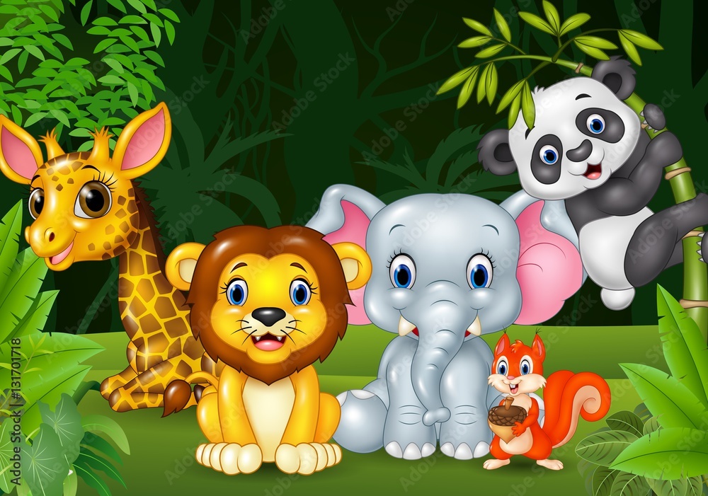 Cartoon wild animal in the jungle

