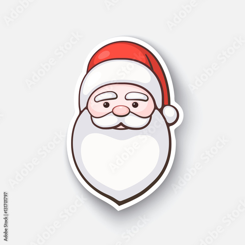Vector illustration. The head of Santa Claus. Spirit of Christmas. Cartoon funny sticker in comic style with contour. Decoration for greeting cards, posters, patches and prints for clothes, emblems
