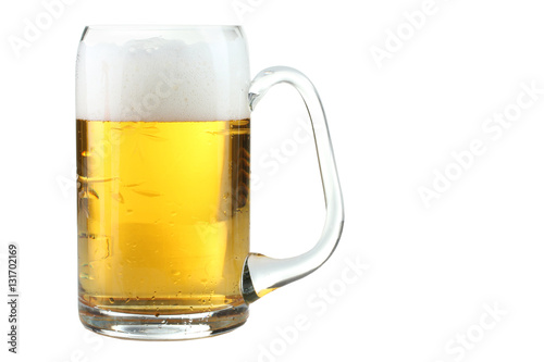 Mug with beer on white background.