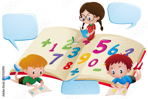 Speech bubble template with kids studying math
