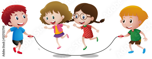 Four kids playing jump rope