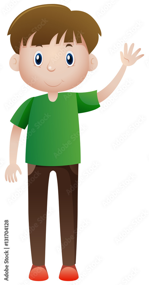 Man in green shirt waving
