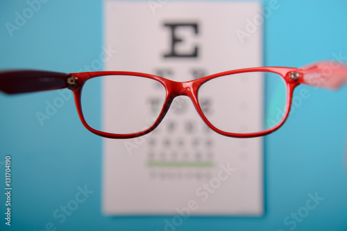 glasses lying on snellen test chart