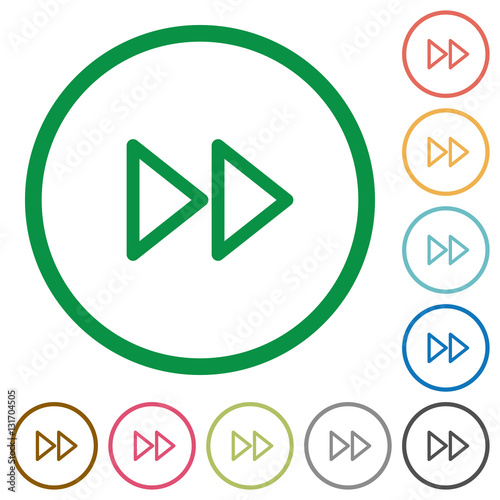 Media fast forward flat icons with outlines
