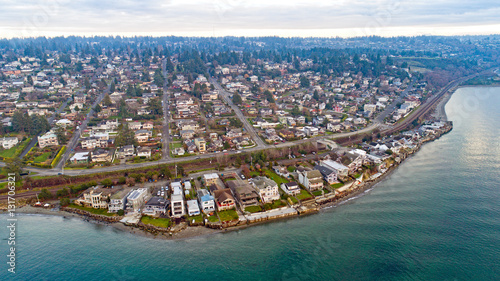 Richmond Beach Shoreline Washington Waterfront Housing Aerial View photo